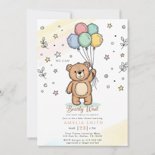 Cute Watercolor Teddy bear Illustration babyshower Invitation