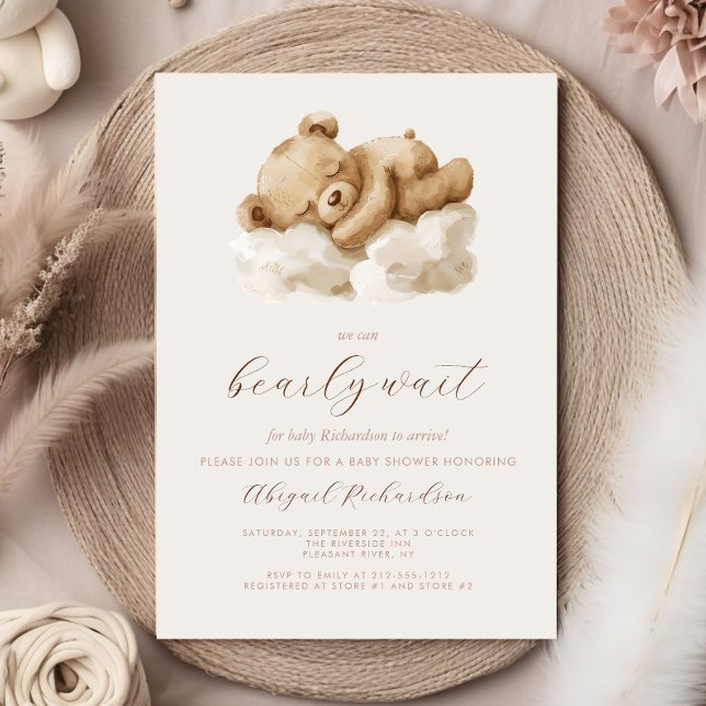 Cute Watercolor Teddy Bear Neutral Baby Shower Invitation (Creator Uploaded)