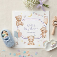 Cute Watercolor Teddy Bear Stars Moon Baby Shower