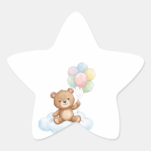 Cute Watercolor Teddy Bear with Balloons Baby Bib Star Sticker