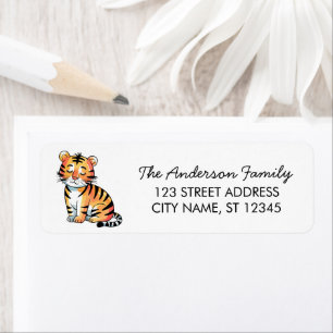 Cute watercolor Tiger Baby   Return Address Black 