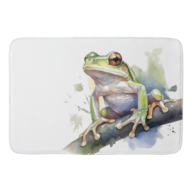 Cute Watercolor Tree Frog Bath Mat (Front)