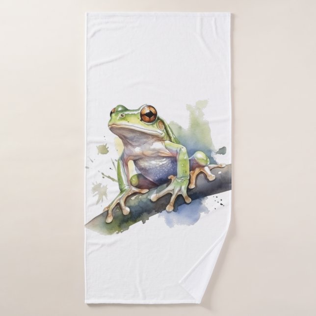 Cute Watercolor Tree Frog Bath Towel (Bath Towel)