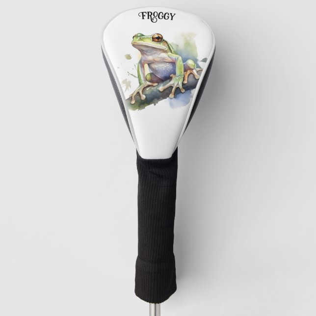 Cute Watercolor Tree Frog, custom Golf Head Cover (Front)
