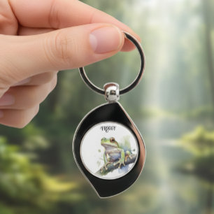 Cute Watercolor Tree Frog, custom Key Ring
