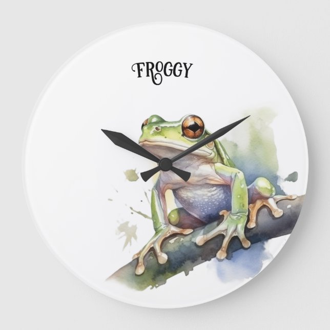 Cute Watercolor Tree Frog, custom Large Clock (Front)