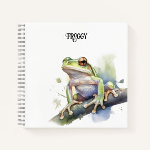 Cute Watercolor Tree Frog, custom Notebook