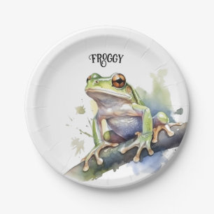 Cute Watercolor Tree Frog, custom Paper Plate