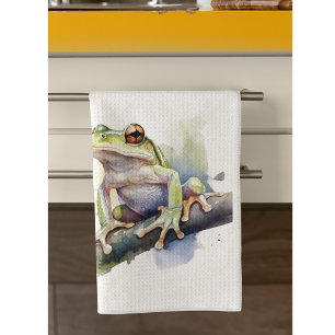 Cute Watercolor Tree Frog, custom Tea Towel