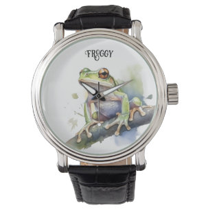 Cute Watercolor Tree Frog, custom Watch