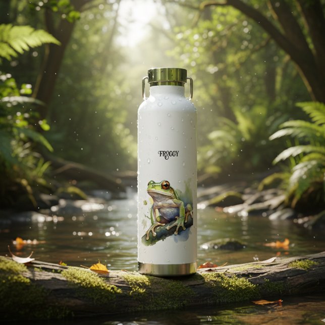 Cute Watercolor Tree Frog, custom Water Bottle (Creator Uploaded)