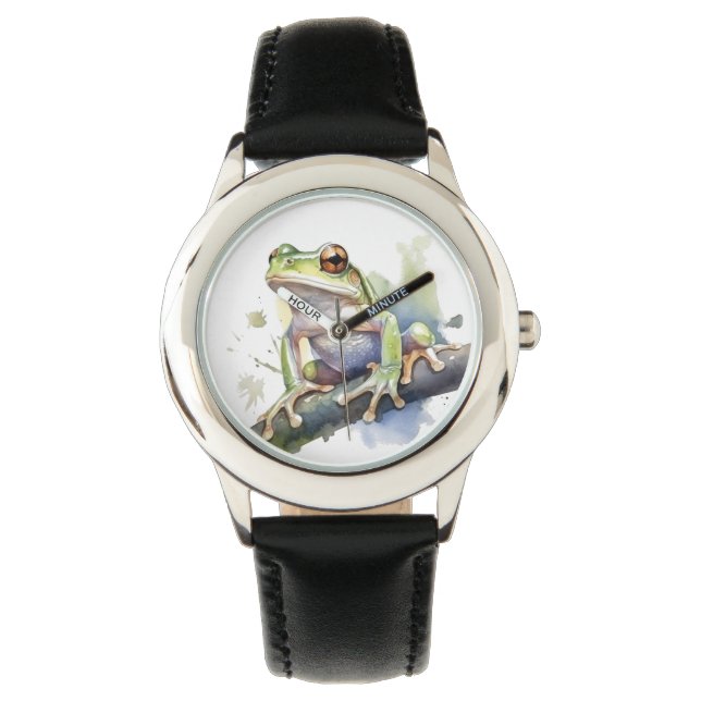 Cute Watercolor Tree Frog Watch (Front)
