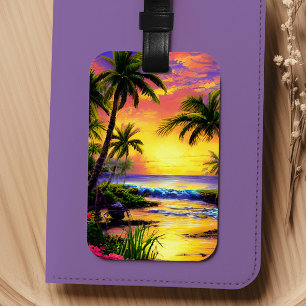 Cute Watercolor Tropical Beach Luggage Tag