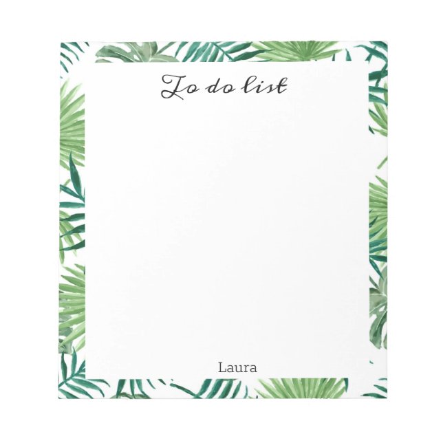 Cute  Watercolor Tropical Palm Leaves Office Notepad (Front)