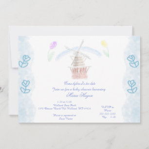 Cute Watercolor Tulips and Windmill Baby Shower Invitation