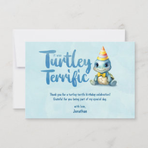 Cute watercolor turtle kids birthday thank you card