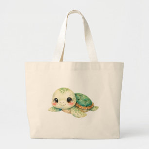 Cute Watercolor Turtle Large Tote Bag