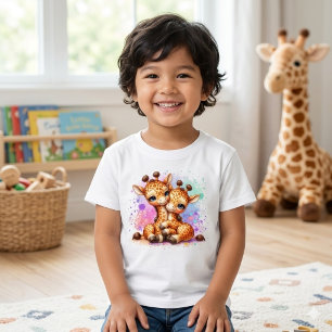 Cute Watercolor Twin Giraffes Hugging Kids Toddler Baby T-Shirt