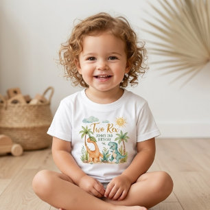 Cute Watercolor Two Rex Dinosaur 2nd Birthday  Baby T-Shirt