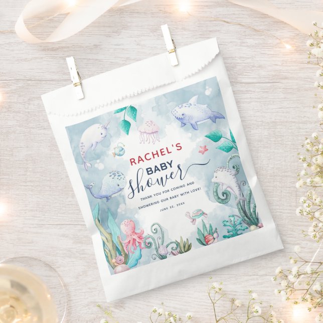 Cute Watercolor Under the Sea Baby Shower Favour Bags (Clipped)