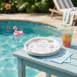 Cute Watercolor Under the Sea Baby Shower Paper Plate