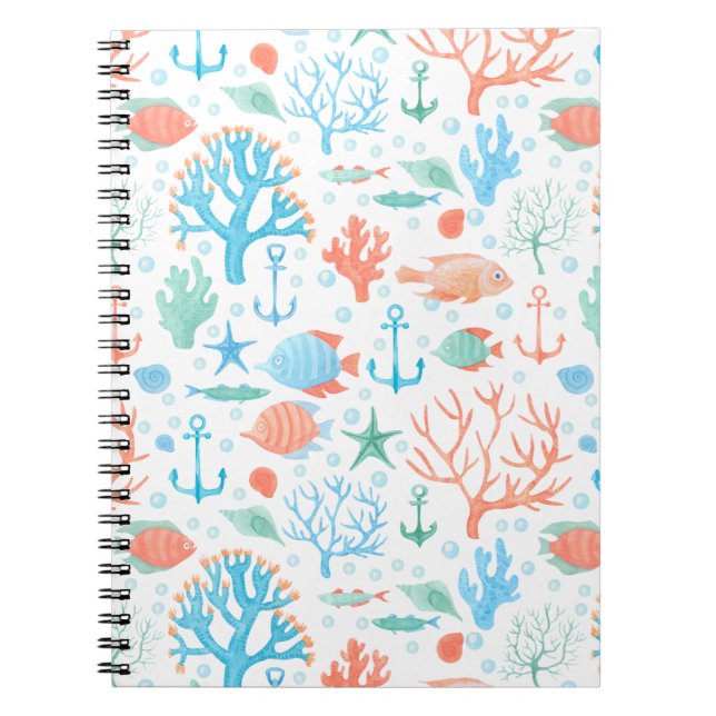 Cute Watercolor Underwater Nautical Notebook (Front)