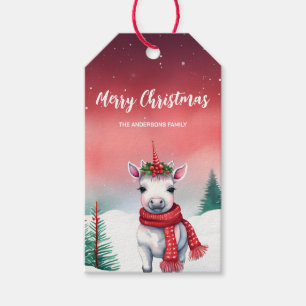 Cute watercolor unicorn Santa Christmas party kid Gift Tags