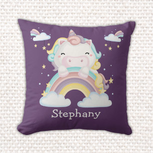Cute Watercolor Unicorn with Rainbow Cushion