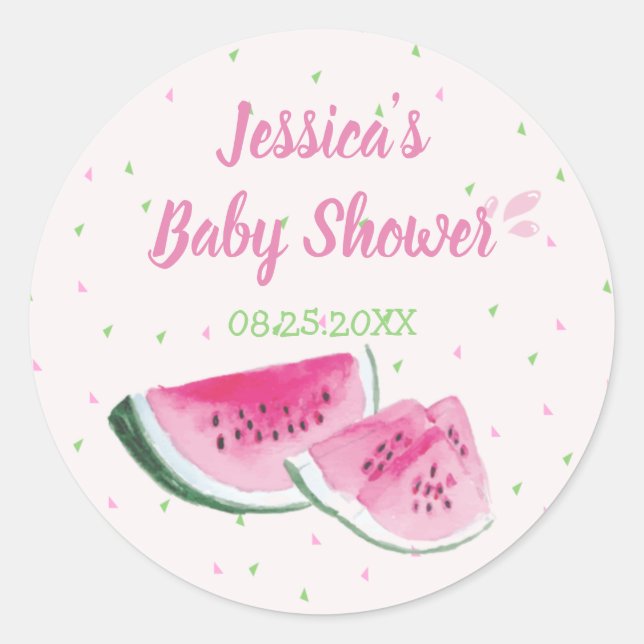 Cute Watercolor Watermelon Baby Shower Classic Round Sticker (Front)