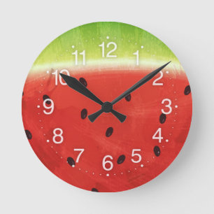 Cute Watercolor Watermelon Giant funny slice Round Clock
