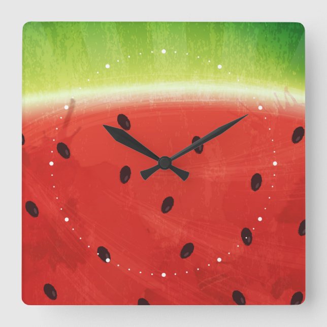 Cute Watercolor Watermelon Giant funny slice Square Wall Clock (Front)