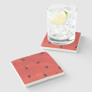 Cute Watercolor Watermelon Giant funny slice Stone Coaster