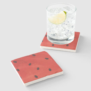 Cute Watercolor Watermelon Giant funny slice Stone Coaster