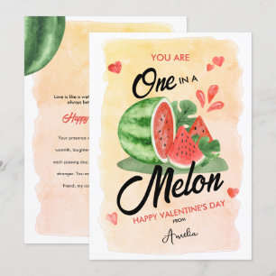 Cute Watercolor Watermelon & Heart Valentine's Day Holiday Card