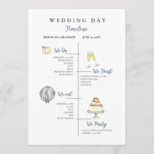 Cute Watercolor Wedding day Timeline Flat Program Programme