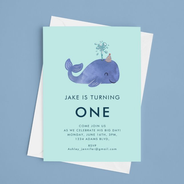 Cute Watercolor Whale Party Hat Birthday Invitation (Creator Uploaded)