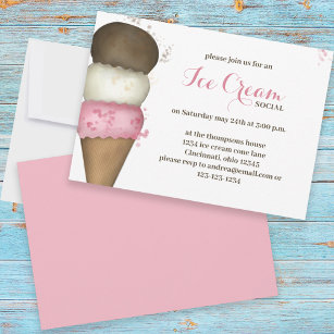 Cute Watercolor Whimsical Ice Cream Social Party Invitation