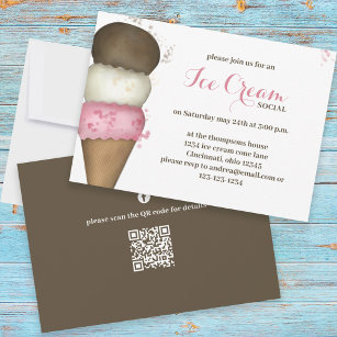Cute Watercolor Whimsical Ice Cream Social QR Code Invitation