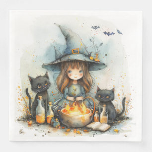 Cute Watercolor Whimsical Witch for Decoupage Napkin