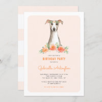 Cute Watercolor Whippet Peach Floral Kids Birthday