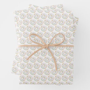 Cute Watercolor White Sprinkle Doughnuts Pattern Wrapping Paper Sheet