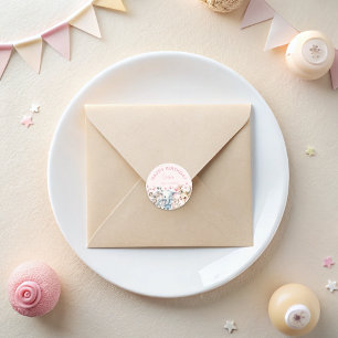 Cute Watercolor Wild Animals Pink Girl Birthday Classic Round Sticker