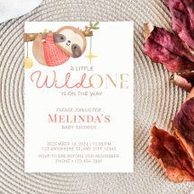 Cute Watercolor Wild One Sloth Baby Shower