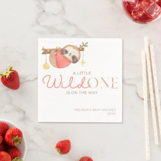Cute Watercolor Wild One Sloth Baby Shower Napkin