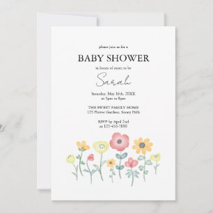 Cute Watercolor Wildflowers Baby Shower Invitation