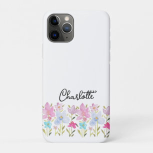 Cute Watercolor Wildflowers Monogrammed Case-Mate iPhone Case