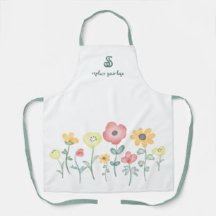Cute Watercolor Wildflowers with Monogram Apron