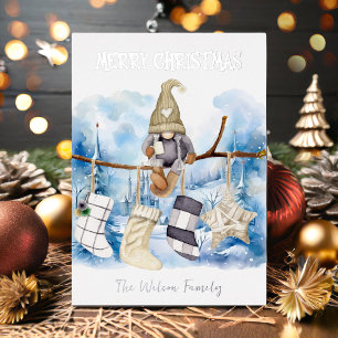 Cute Watercolor Winter Lady Gnome Merry Christmas