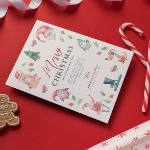 Cute Watercolor Winter Merry Christmas  Holiday Card