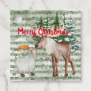 Cute Watercolor Winter Moose and Goat  Favour Tags